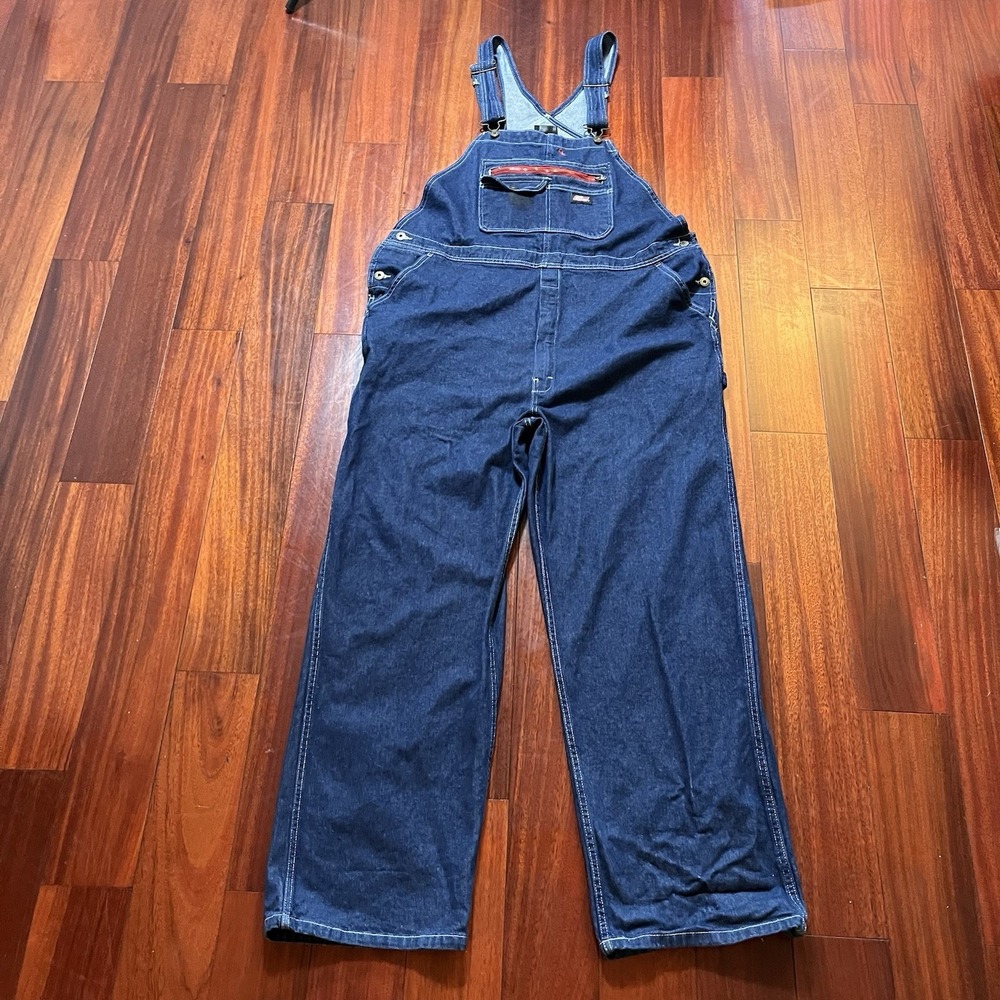 Dickies Bib Overalls Denim Workwear Mens XLR XL 48x31 Blue Dark Wash Carpenter